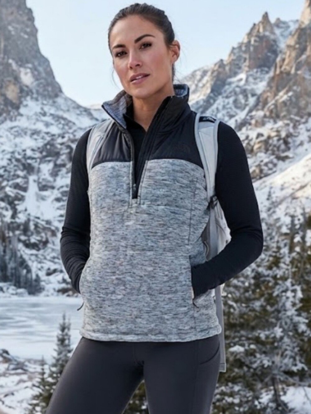 The North Face Half Zip Vest Black & Heather Gray Womens Size Medium